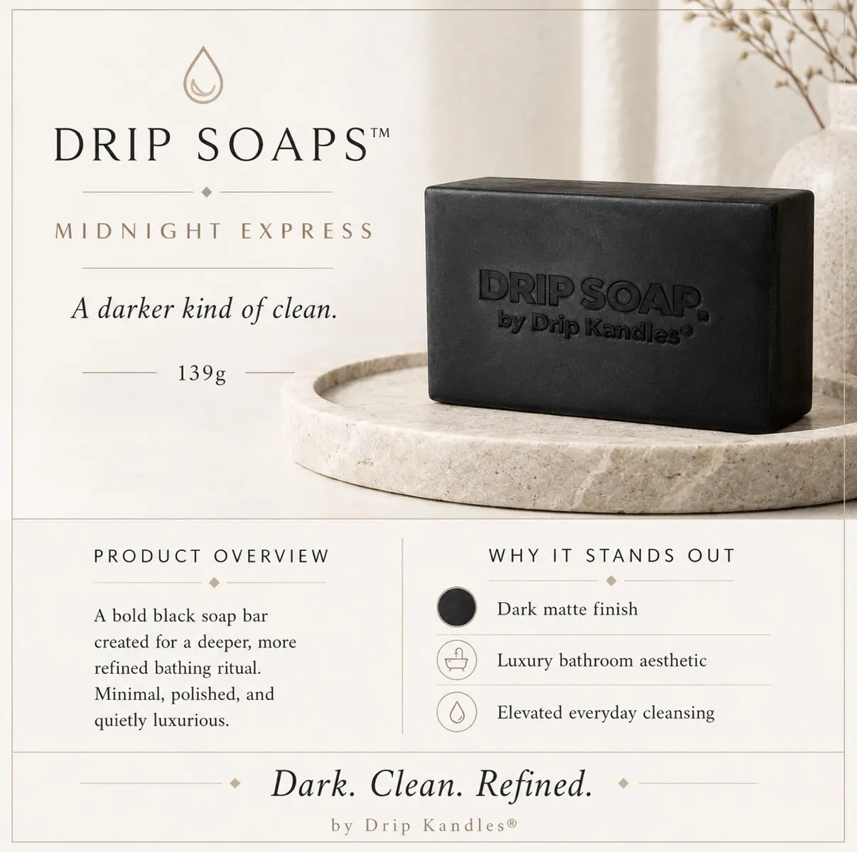 DRIP SOAPS™ curated handcrafted soap care collection in a premium neutral aesthetic